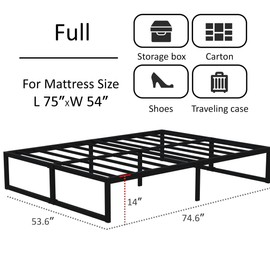 Lutown-Teen 14 Inch Full Size Bed Frame No Box Spring Needed, Heavy Duty Metal Platform Beds with Sturdy Steal Slats for Mattress Foundation, Easy Assembly, Noise Free, Black
