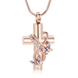 QGJNSGC Cremation Urn Necklaces for Ashes Butterfly Cremation Jewellery for Ashes Cross with Crystal Butterfly Memorial Ash Pendant Keepsake Jewelry Gifts for Loss of a Loved One, Stainless Steel