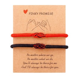 Red String of Fate Couple Bracelet Matching Protection Long Distance Good Luck Bangle Bracelet for Him Her Relationships Valentines Day Gifts Adjustable Strand Bracelets for Boyfriend Girlfriend-black red