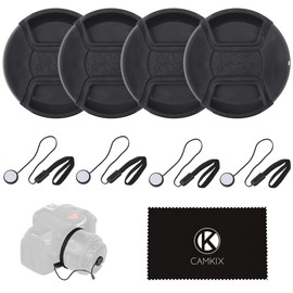 Lens Cap Bundle - 4 Snap-on Lens Caps for DSLR Cameras including Nikon, Canon, Sony - 4 Lens Cap Keepers / 1 CamKix Microfiber Cleaning Cloth included (55MM)