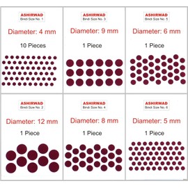 ASHIRWAD Maroon Bindi of Single Size 10 pcs and Different Sizes 1 pc each of No. 1, 2, 3, 4, 5, 6 (Maroon No. 1)