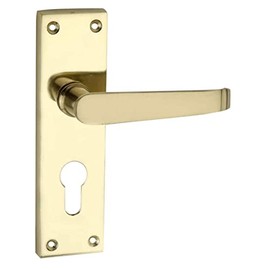 Designer Levers - Victorian Straight Lever Door Handles - Polished Brass - 1 Pair - Euro - Locking Door Handle