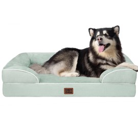 EHEYCIGA Orthopedic Dog Beds for Extra Large Dogs, Waterproof Memory Foam XXL Dog Bed with Sides, Non-Slip Bottom and Egg-Crate Foam Big Pet Couch Bed with Washable Removable Cover, Sage Green