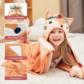 Style Quarters - Toalla de baño para bebé, 100 % algodón, suave, con capucha, diseño de zorro de dibujos animados, súper absorbentes, con bordado grande, con capucha, toalla de baño para niños pequeños, con 30 x 50 pulgadas (naranja)