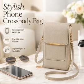Touchscreen Phone Crossbody Bag for Women – Sequined PU Wallet with Card Slots, Wrist Strap and Clear Window