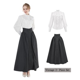 CR ROLECOS Edwardian Victorian Dress for Women 1800s Renaissance Ball Gown Costume with Pockets Black XXL