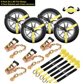 Trekassy 4 Pack Axle Straps Car Trailer Hauler Ratchet Tie Down Straps Lasso Wheel Straps