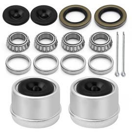 Anxingo 2 Sets L44649 L44610 Wheel Hub Bearings Kit, Robust Trailer Axle Bearing Kits with Grease Seals Dust Covers Cotter Pins Rubber Plugs, Fit 1-1/16 Inch Axles Trailer Wheel Hub