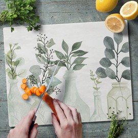 CounterArt Nature's Greenery 3mm Tempered Glass Cutting Board 15” x 12” Manufactured in the USA Serving Board Charcuterie Board