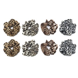 8 Pack Trending Silky Texture Leopard Print Hair Scrunchies Cheetah Hair Eleastic Bands Scrunchy Hair Ties Ropes Ponytail Holders Cloth Bands Sleep, Shower or Make up Scrunchie for Girls