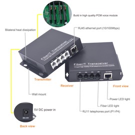 Wekuant POTS Telephones and Ethernet Over Fiber Optic Extenders, Universal Singlemode Fiber up to 20Km(12.4 mi) and Multimode 500m(0.31 mi) A Pair (4 Tel+10/100M Ethernet,SC)