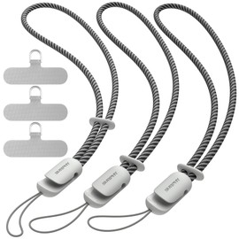 SURPHY 3 Pack Phone Wrist Strap with CellPhone Tether Tab, Cellphone Lanyard, Anti Theft Phone Strap with 2-Color Braided, Wrist Lanyard for Women and Men, ALL Gray