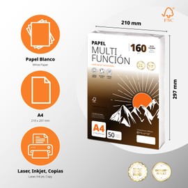 Ofituria A4 160 gsm 50 Sheets Multipurpose Paper for Laser Inkjet Printers, Copier, Office Supplies, School Supplies, Pack of 50 Sheets, 160 g