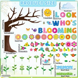 Spring Bloom Flower Bulletin Board Set Look Who’s Blooming Classroom Decorations Spring Tree Growth Mindset Photo Posting Paper Cutouts for Class School Office Nursery Home Chalkboard Door Wall Decor