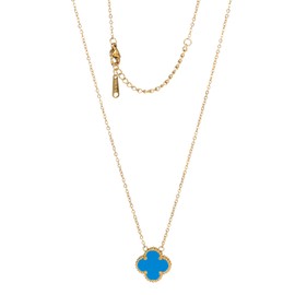 POLYREAL Lucky Clover Necklace for Women Girls, 18K Gold Plated Cute Fashion Simple Hypoallergenic Titanium Steel Pendant Gifts for Women Girls(Gold-Blue-N)