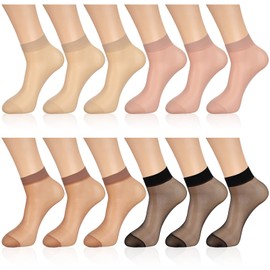 Geyoga 12 Pairs Sheer Ankle Socks Thin Nylon Transparent Ankle High Hosiery Socks Short Dress Stockings for Women(Large,Simple Color)
