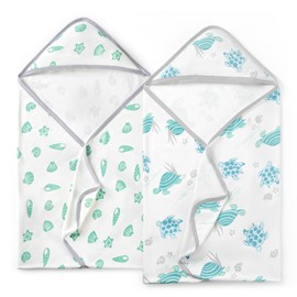 Momcozy Baby Towel with Hooded-Original Design Baby Towel Set -Soft & Absorbent- Shower Gifts or Bath Essential for Infant, Newborn, Toddler, Marine Sea Turtle Shells Magic
