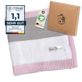 100 % Organic Cotton Baby Blanket - Cuddly Knitted Blanket, Ideal as a Baby Blanket, First Blanket, Bed Blanket or Comforter Blanket, Blue and Pink pink