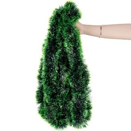 KIMOBER 33 Ft Christmas Tinsel Garland,Blackish Green Metallic Garland with Light Green Tip for Christmas Tree Xmas Party Decorations（Light Green Tip