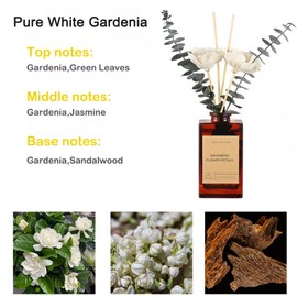 KBHOMFRA Reed Diffuser Set,5.07oz Lime Basil Citrus,Gardenia Scented with Dried Flowers,Home Fragrance Essential Oil,Diffuser Stick for Bedroom Office Décor (Pure White Gardenia, 1)