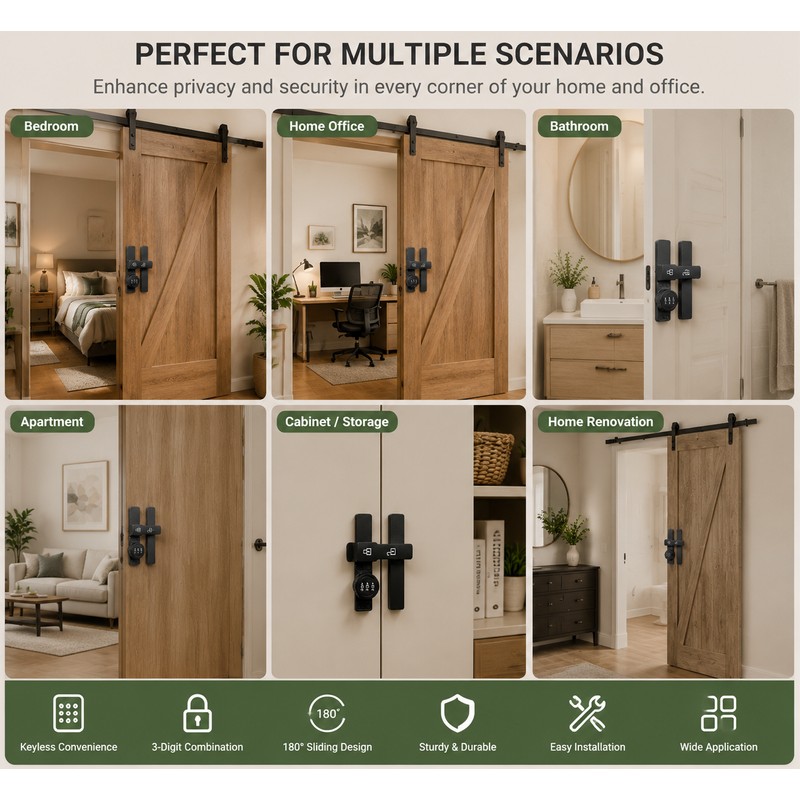 Keyless Sliding Barn Door Lock with 3-Digit Combination – Heavy
