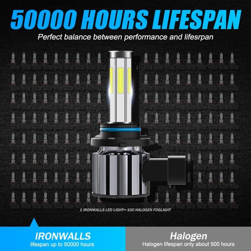 IRONWALLS 6-sides 9012 HIR2 LED Headlight Bulbs High Low Beam