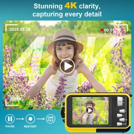 4K Underwater Camera with 32GB Card 1250mAh Battery 56MP Autofocus 11FT Waterproof Camera Dual-Screen Selfie 16X Waterproof Floatable Digital Camera Underwater Camera for Snorkeling