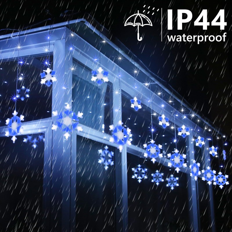 Toodour Christmas Snowflake Lights Outdoor, 17.22ft 264 LED Snowflake Icicle