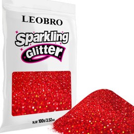 LEOBRO Red Glitter, 100 g / 3.5 oz Holographic Fine Glitter for Crafts, Resin, Flowers, DIY Jewelry Party Decorations