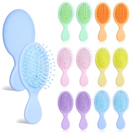 CZWESTC 12 Pcs Mini Wet Hair Brushes - Travel Detangling Brush for Most Hair Types, No Tangle, Works on Wet/Dry Hair (6 Bright Colors)