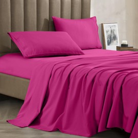CELINE LINEN Premium 1800 Hotel Quality Wrinkle-Resistant 4-Piece Microfiber Sheet Set - Luxury Ultra Soft and Breathable Bedding 16 Inch Deep Pocket 4PC Sheet Set, Full, Pink