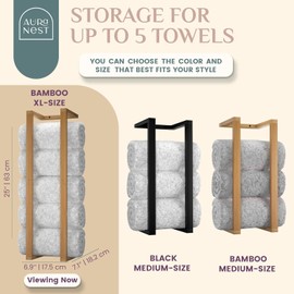 Aura Nest Bamboo Towel Racks - Vertical Wood Towel Rack Bamboo Bathroom Accessories, Storage, Wall Towel Rack for Rolled Towels for Bathroom Furniture, Spa Furniture and Decor
