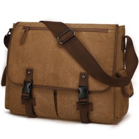 Vintage Canvas Computer Messenger Bag 15-15.6 Inch Laptop Satchel Shoulder Bag for Men Women, College Travel Office Work Briefcases, Brown