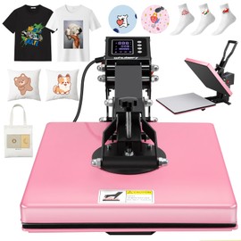 AKEYDIY Heat Press, 15x15 Slide Out Heat Press Machine for T Shirts, Digital Clamshell Heat Transfer Machine for Sublimation, Industrial Shirt Printer for Canvas, Pillows, Coasters, Puzzles (Pink)