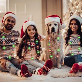 9PCS Christmas Light Necklace Light up, 3 Modes Christmas Party Favors, Wearable Christmas Lights with 8 Colorful Bulbs, Xmas Lights Necklace for Ugly Sweater Party Supplies Christmas Party Favors