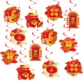 24 Pcs Chinese New Year Decorations, Chinese New Year Hanging Swirls Decorations, Happy New Years Eve 2026 Ceiling Decoration, for 2026 Spring Festival New Years Eve Home Party Decoration