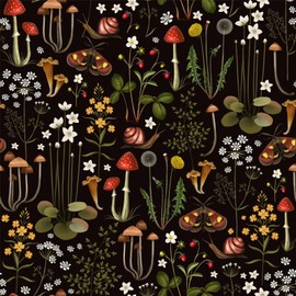 17.7"x118" 3D Black Mushroom Wallpaper Boho Fairy Flower Forest Wallpaper Self Adhesive Snails Butterfly Botanical Contact Paper Wall Paper Murals for Bedroom Living Room TV Sofa Background Home
