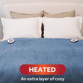 Sunbeam Electric Royal Luxe Microplush Heated Blanket 12 Heat Settings, 12-Hour Selectable Auto Shut-Off, Fast Heating, Warm and Cozy, Cadet Blue Color, Queen, 90" x 84"