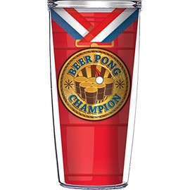 Signature Tumblers Beer Pong Champion Medal Wrap on Red 16 Ounce Double-Walled Travel Tumbler Mug