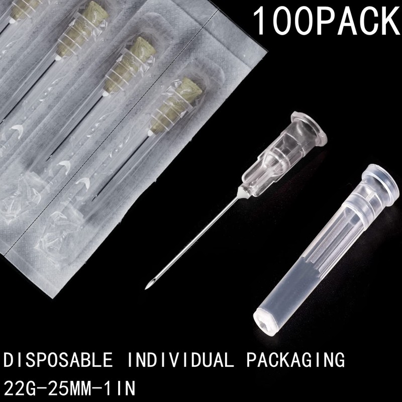 100Pack 22Ga 1Inch/25mm with Cap Dispensing Needle Accessories Disposable Lab