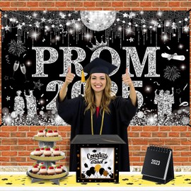 Graduation Prom Decorations for Class of 2025, Extra Large Fabric Congrats Grad Backdrop for Party Supplies, 72 x 44 Inch Graduations Booth Background Banner for Senior High School College