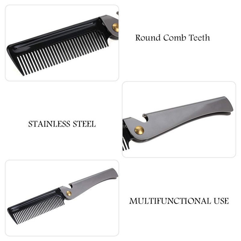 Folding Beard Comb - Stainless Steel Antistatic Portable Beard Comb