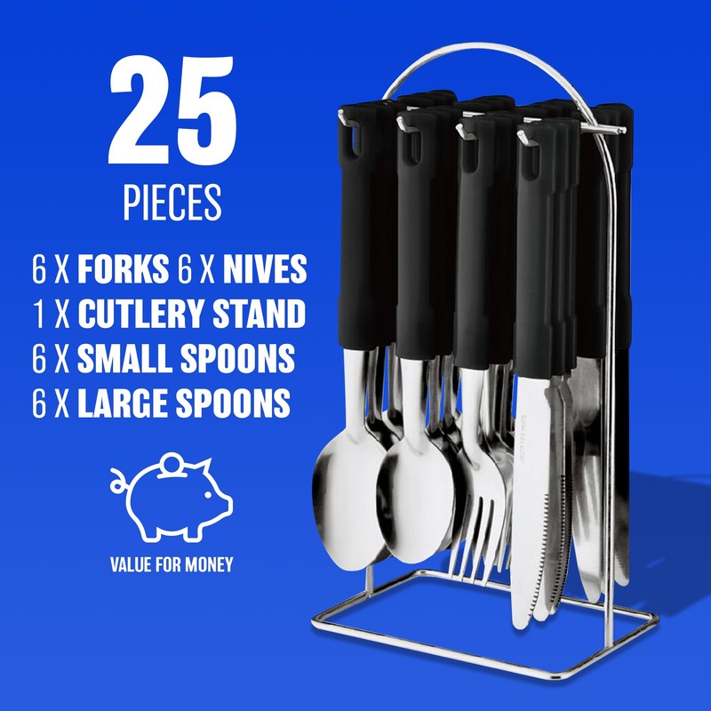 24pc Black Cutlery Dinner Tableware Set - Stainless Steel |