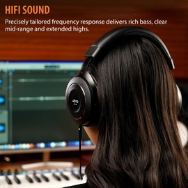 JOYO Studio Monitor Headphones Wired Professional Semi-Open Headphone for Guitar Piano Podcast Recording,Mixing,Live Streaming 3 Meter Cable (JMH-03)