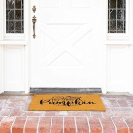 Juvale Door Mat Natural Coir Hey There Pumpkin - 30 x 17 in, Brown, Classic - Fall Welcome Mat & Outdoor Fall Coir Rug Removes Dirt & Mud