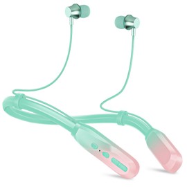 Neckband Bluetooth Headphones, 200H Extra Long Playtime Wireless Stereo Neckband Earbuds with Microphone, Waterproof Balanced Armature Drivers in Ear Headset for Sports/Workout (Pinkish Green)