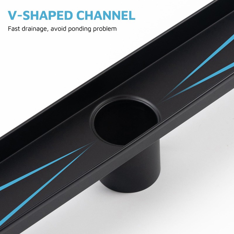 Heaorld 24 Inch Linear Shower Drain Matte Black, Rectangular Shower