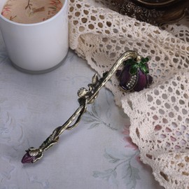 MUXSAM Vintage Candle Snuffer, Candle Extinguisher with Long Handle, Metal Wick Flame Snuffer for Putting Out Candle Flame Safely, Floral Candle Snuffers Accessory for Candle Lovers, Purple