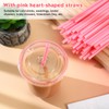 Ziliny 50 Sets Clear Plastic Cups with Heart Shaped Pink