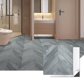 Art3d 30-Pack Herringbone Peel and Stick Vinyl Floor Tiles, 12" x 12" Self Adhesive Waterproof Wood Flooring Plank for Kitchen Bathroom Bedroom, Cover 30 Sq. Ft, Grey